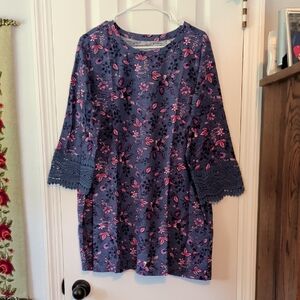 Woman Within Blue and Pink Floral Top Sz 18/20 NIPkg
